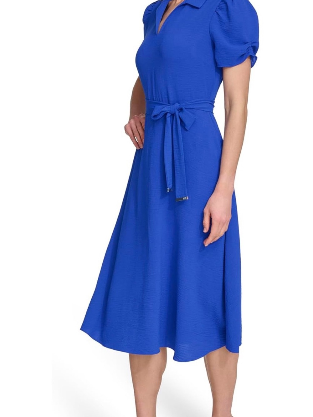 DKNY Electric Blue Midi Dress with Self-Tie Waist - Picture 8 of 9